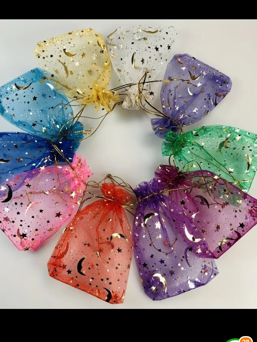 20 Assorted Moon & Star Organza Gift Bags - Multi Color New